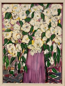 Steffen Thomas, White Chrysanthemums, 1982, acrylic on canvas. 1568 STMA Permanent Collection. Gift of the family of Charlie Bonner, in his memory.